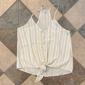Iris Mustard and White Striped Tie-Front Top